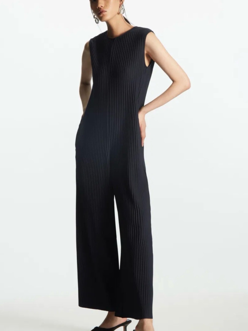 COS Black Pleated Wide Leg Jumpsuit XS